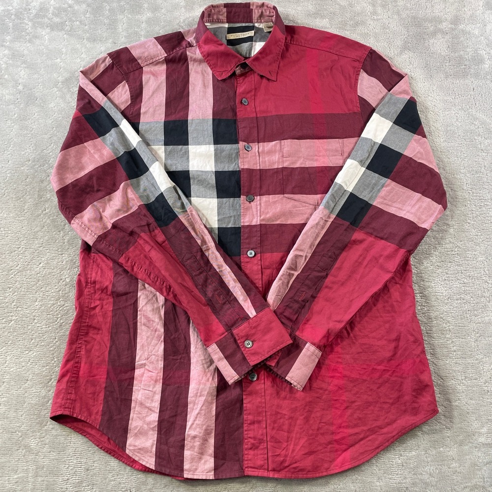 Burberry Brit Shirt Mens XL Red Oversized Nova Check Short Sleeve Button Luxury